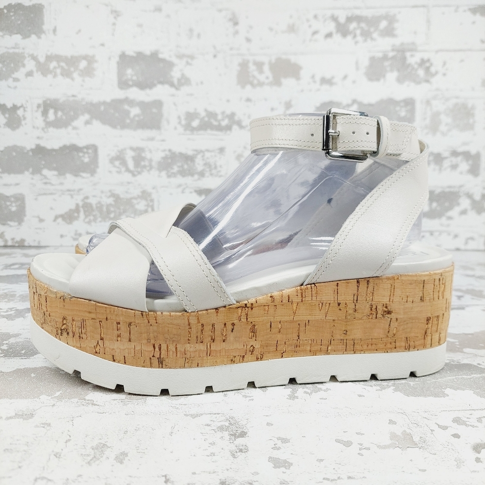 Women's White Cork Platform Sandals 9.5